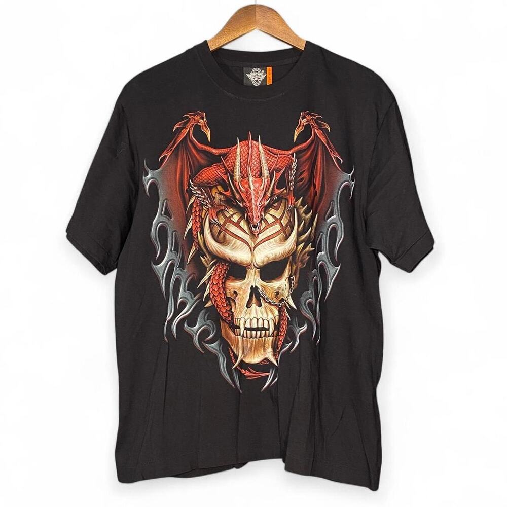 Vintage rock eagle dragon skull tribal tee